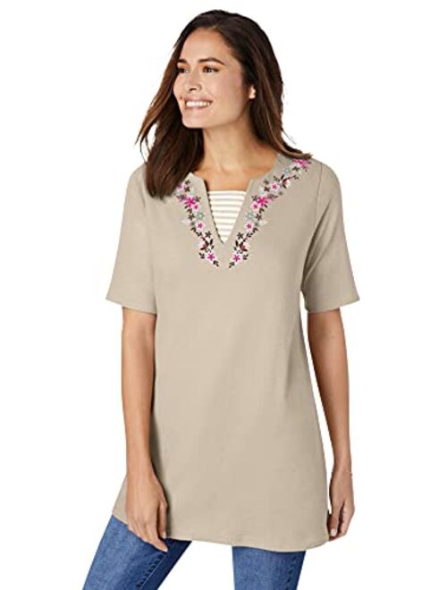 Woman Within Women's Plus Size Embroidered Layered-Look Tunic