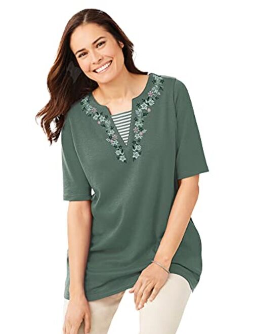 Woman Within Women's Plus Size Embroidered Layered-Look Tunic