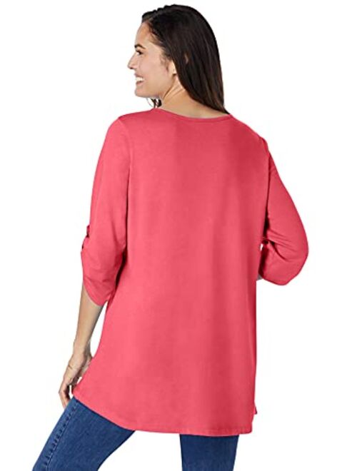 Woman Within Women's Plus Size Three-Quarter Sleeve Pintucked Henley Tunic