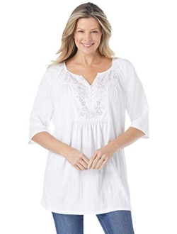 Women's Plus Size Embroidered Crinkle Tunic