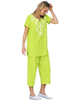 Women's Plus Size Printed Tunic And Capri Set