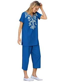 Women's Plus Size Printed Tunic And Capri Set