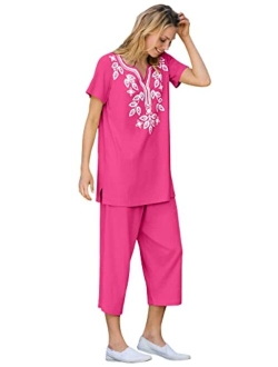 Women's Plus Size Printed Tunic And Capri Set