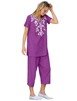 Women's Plus Size Printed Tunic And Capri Set