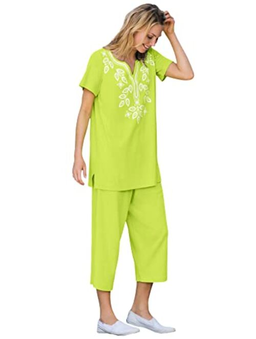 Woman Within Women's Plus Size Printed Tunic And Capri Set