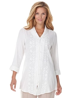 Women's Plus Size Textured Gauze Tunic With Shawl Collar