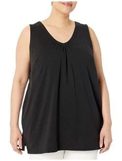 Women's Plus Size Perfect Sleeveless Shirred V-Neck Tunic