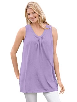 Women's Plus Size Perfect Sleeveless Shirred V-Neck Tunic