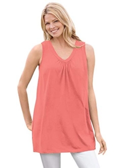 Women's Plus Size Perfect Sleeveless Shirred V-Neck Tunic