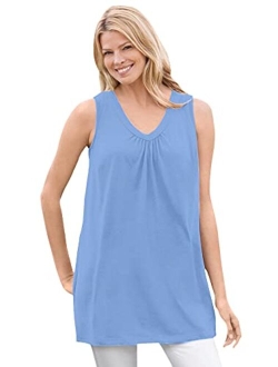 Women's Plus Size Perfect Sleeveless Shirred V-Neck Tunic