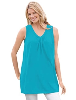 Women's Plus Size Perfect Sleeveless Shirred V-Neck Tunic