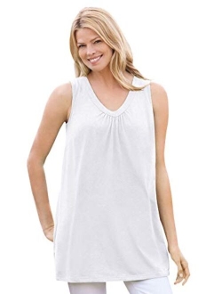 Women's Plus Size Perfect Sleeveless Shirred V-Neck Tunic