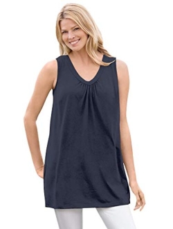 Women's Plus Size Perfect Sleeveless Shirred V-Neck Tunic