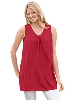 Women's Plus Size Perfect Sleeveless Shirred V-Neck Tunic