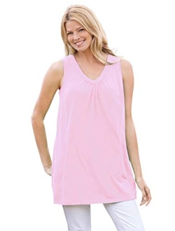 Women's Plus Size Perfect Sleeveless Shirred V-Neck Tunic