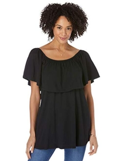 Women's Plus Size Off Shoulder Ruffle Tee Shirt