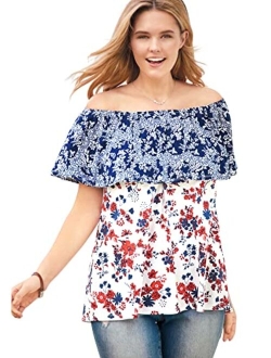 Women's Plus Size Off Shoulder Ruffle Tee Shirt