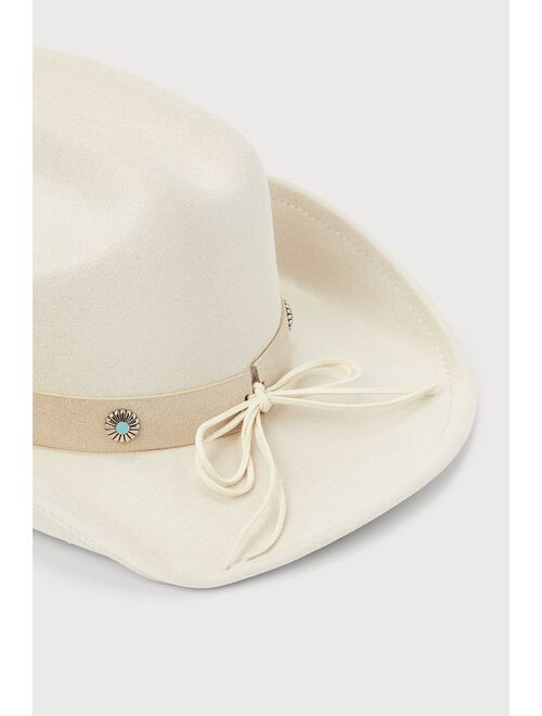 Lulus Western Wanderer Ivory Cowboy Hat