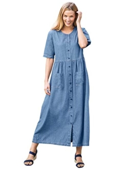 Women's Plus Size Short-Sleeve Denim Dress