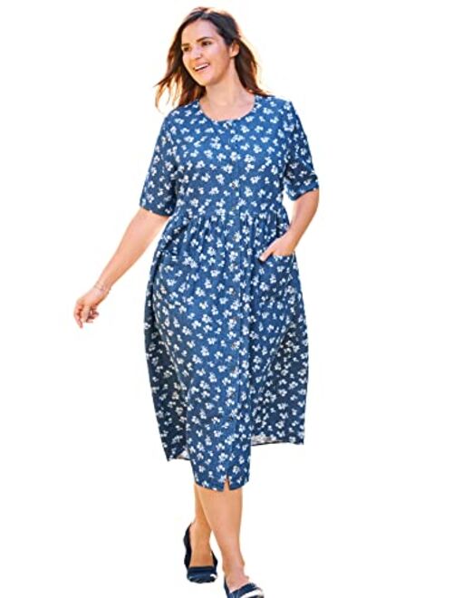 Woman Within Women's Plus Size Short-Sleeve Denim Dress