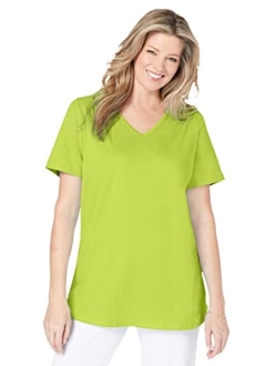 Women's Plus Size Short-Sleeve V-Neck Shirred Tee