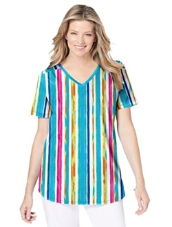 Women's Plus Size Short-Sleeve V-Neck Shirred Tee