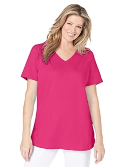 Women's Plus Size Short-Sleeve V-Neck Shirred Tee