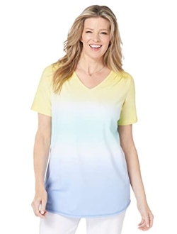 Women's Plus Size Short-Sleeve V-Neck Shirred Tee