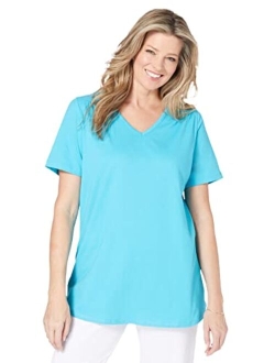 Women's Plus Size Short-Sleeve V-Neck Shirred Tee