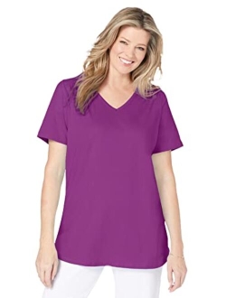 Women's Plus Size Short-Sleeve V-Neck Shirred Tee