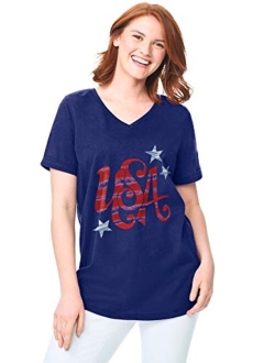 Women's Plus Size Cuffed Americana Print Tee Shirt