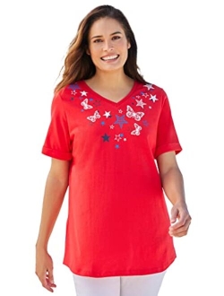 Women's Plus Size Cuffed Americana Print Tee Shirt