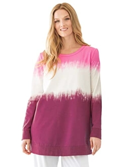 Women's Plus Size Tie-Dyed Knit Sweatshirt Tunic