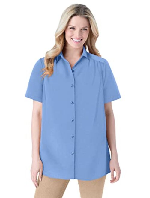 Woman Within Women's Plus Size Peached Button Down Shirt