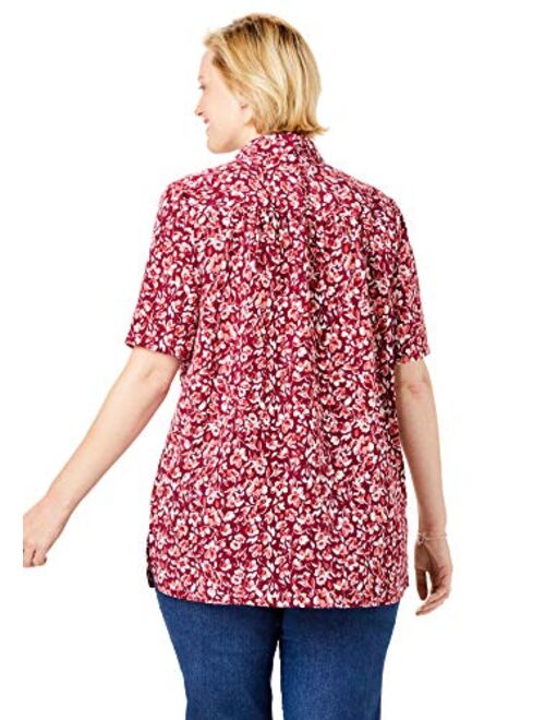 Woman Within Women's Plus Size Peached Button Down Shirt