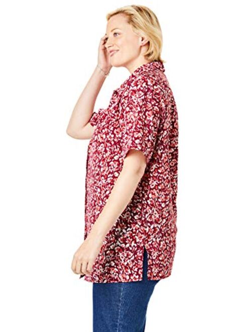 Woman Within Women's Plus Size Peached Button Down Shirt