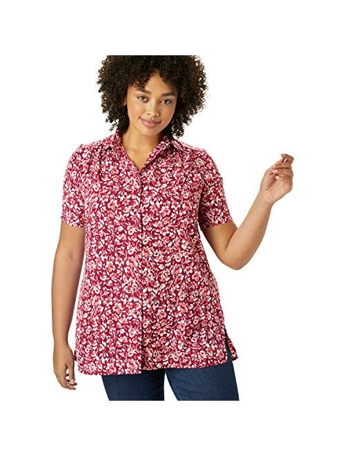 Woman Within Women's Plus Size Peached Button Down Shirt