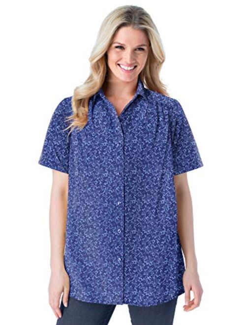 Woman Within Women's Plus Size Peached Button Down Shirt