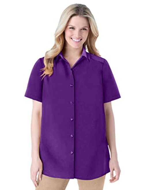 Woman Within Women's Plus Size Peached Button Down Shirt