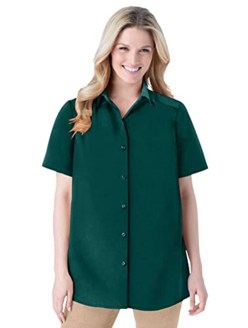 Woman Within Women's Plus Size Peached Button Down Shirt