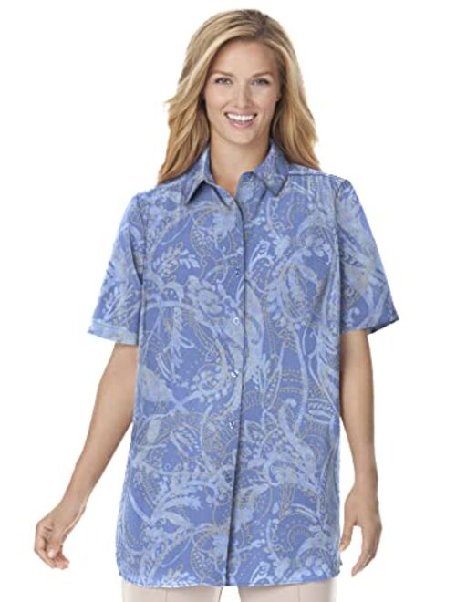 Woman Within Women's Plus Size Peached Button Down Shirt