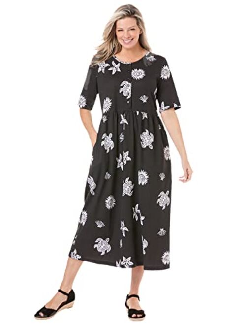 Woman Within Women's Plus Size Stamped Empire Waist Dress