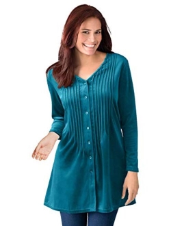 Women's Plus Size Knit Velour Tunic Shirt In A Comfortable A-Line With Pintucks