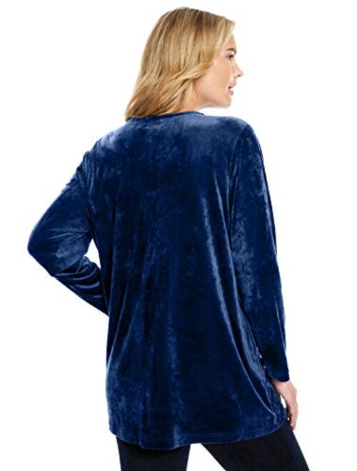 Woman Within Women's Plus Size Knit Velour Tunic Shirt In A Comfortable A-Line With Pintucks