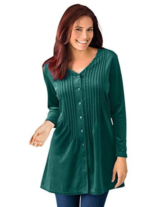 Woman Within Women's Plus Size Knit Velour Tunic Shirt In A Comfortable A-Line With Pintucks