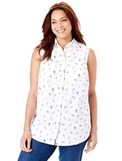 Women's Plus Size Perfect Button Down Sleeveless Shirt