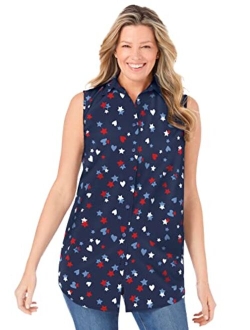 Women's Plus Size Perfect Button Down Sleeveless Shirt