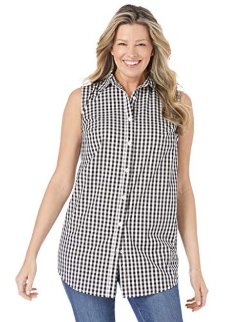 Woman Within Women's Plus Size Perfect Button Down Sleeveless Shirt