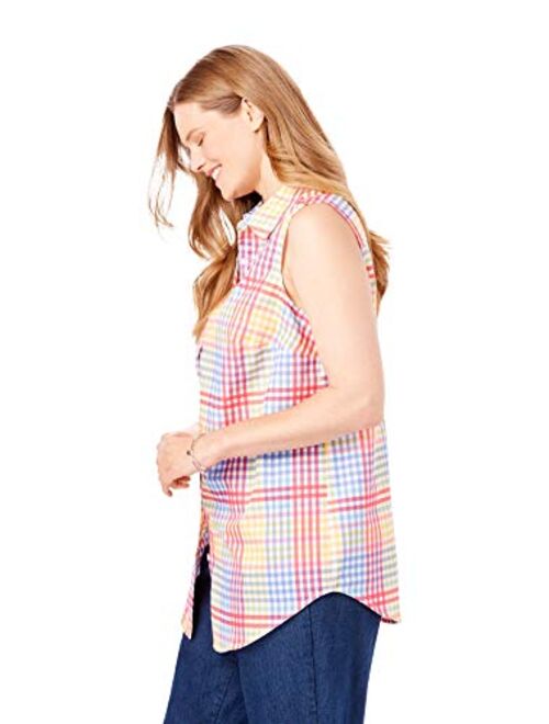 Woman Within Women's Plus Size Perfect Button Down Sleeveless Shirt