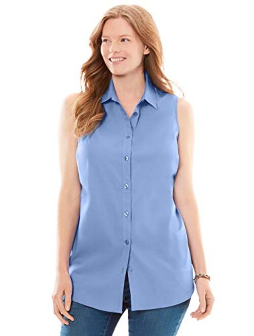 Woman Within Women's Plus Size Perfect Button Down Sleeveless Shirt